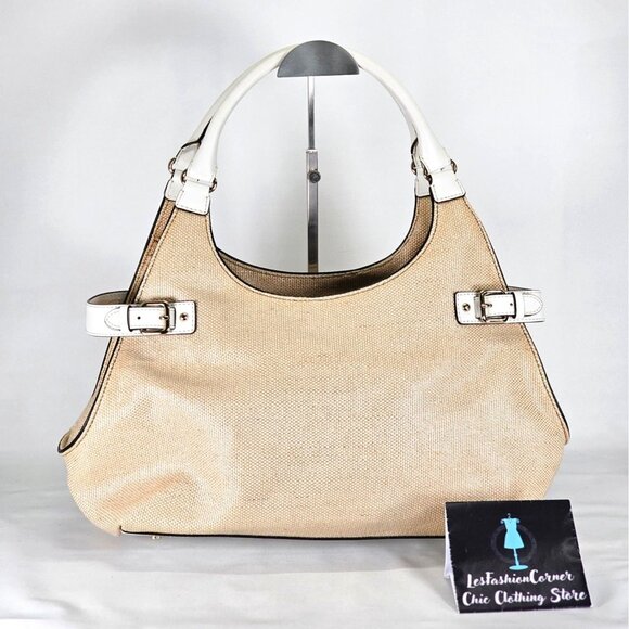NWOT Kate Spade Women's Beige Canvas White Leather Vanston Dylan Burlap Bag 2252 - Picture 6 of 13